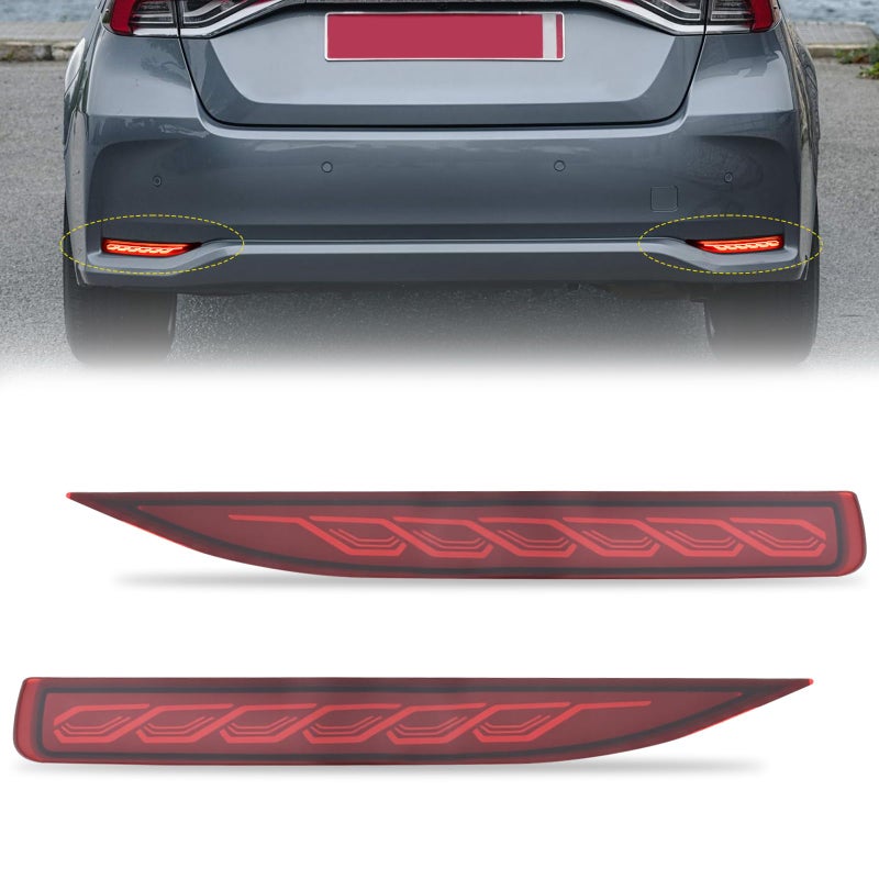 Nilight Rear Bumper Tail Light Compatible with 2019 2020 2021 2022 2023 2024 2025 Toyota Corolla Red Lens LED Reflector Bumper Lamp Brake Turn Signal Sequential Flashing Driving Taillights Replacement